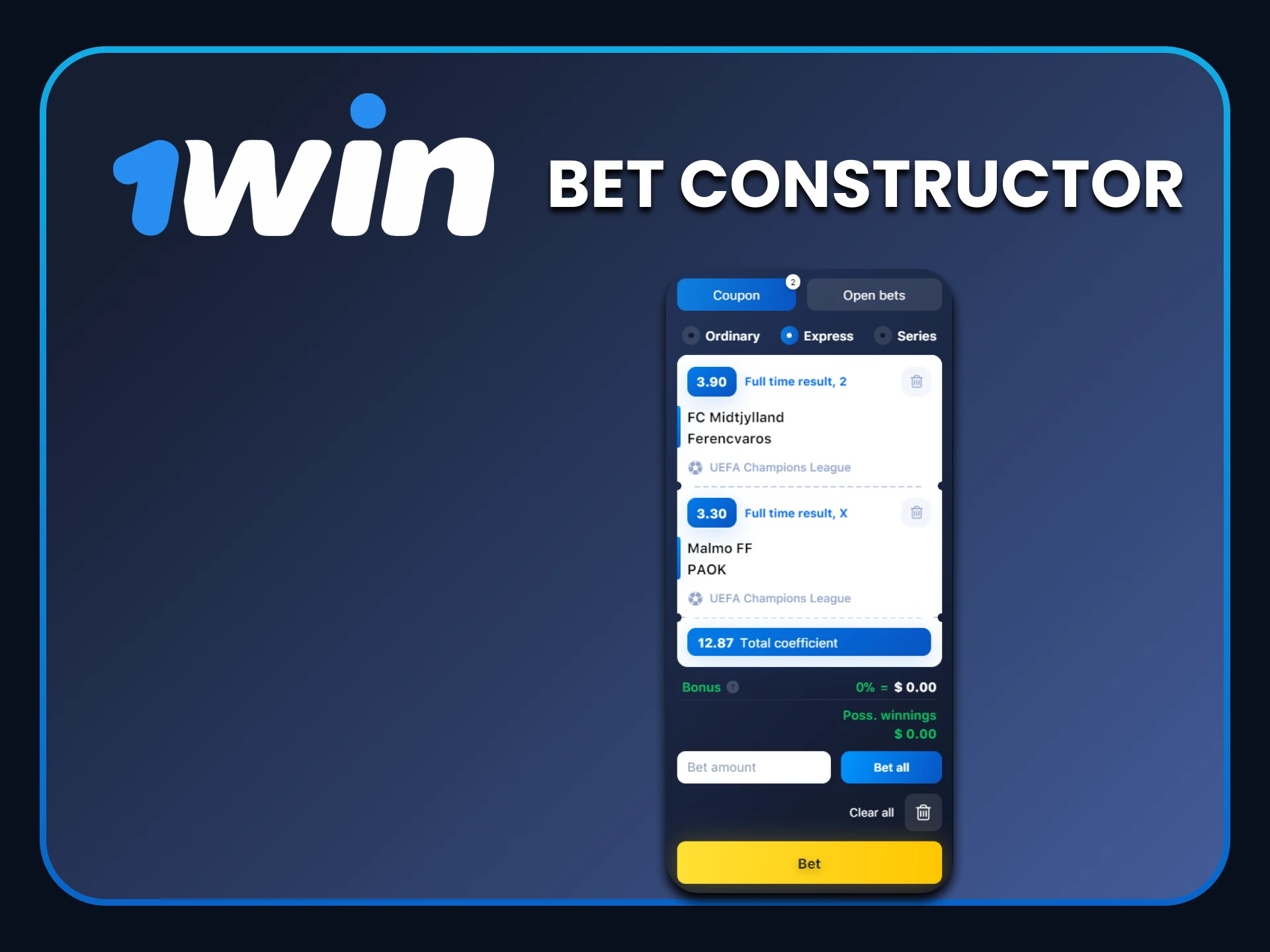 We will tell you how to use the 1win bet builder.