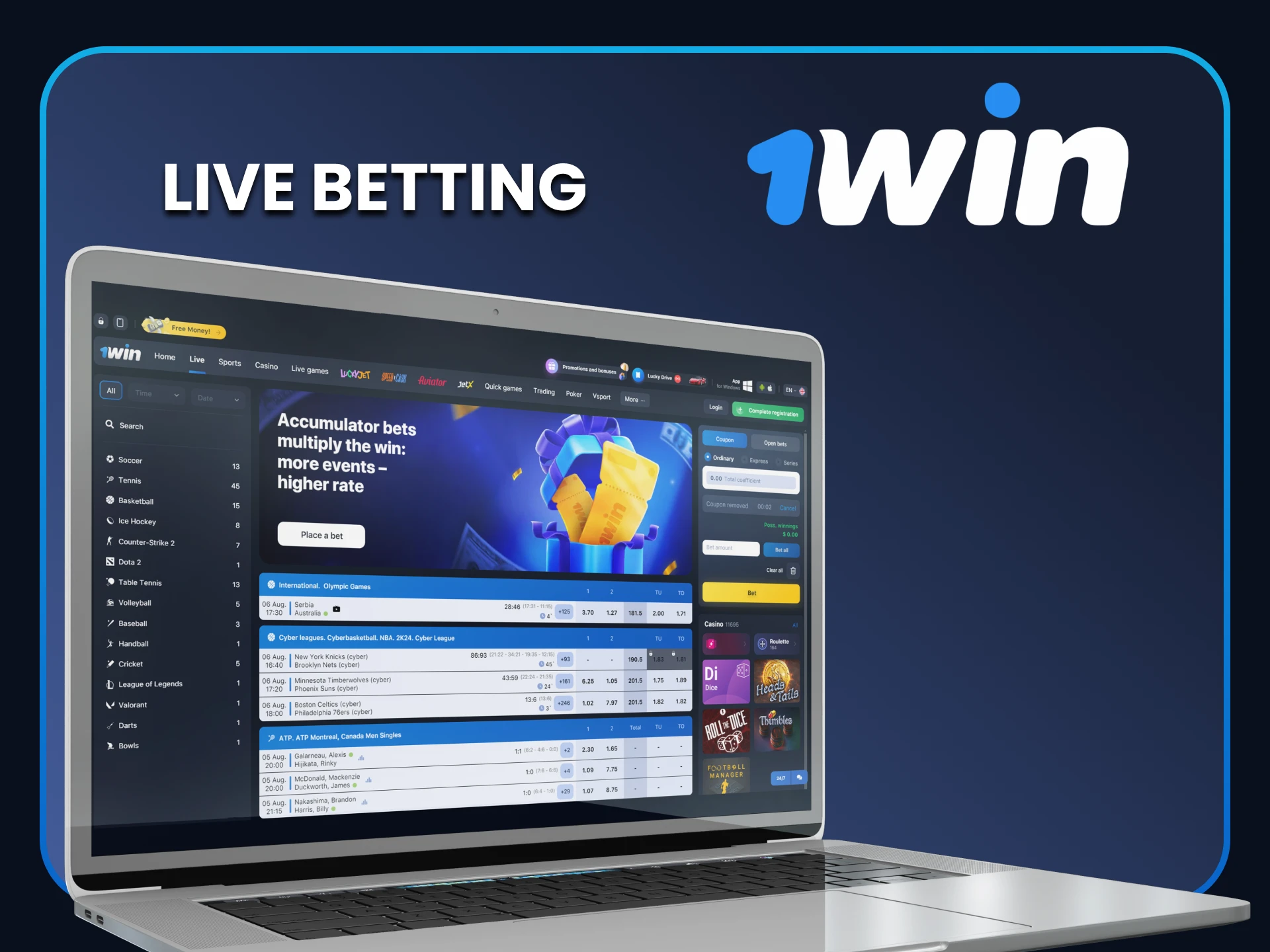 Bet on live events with 1win.