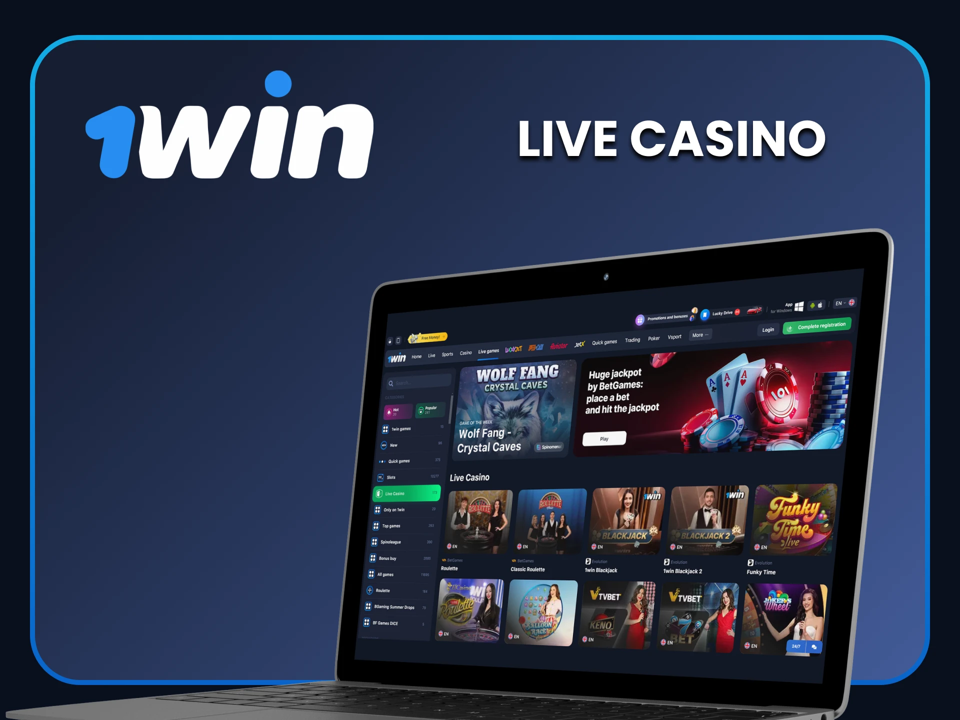 Visit the live casino section of the 1win website.