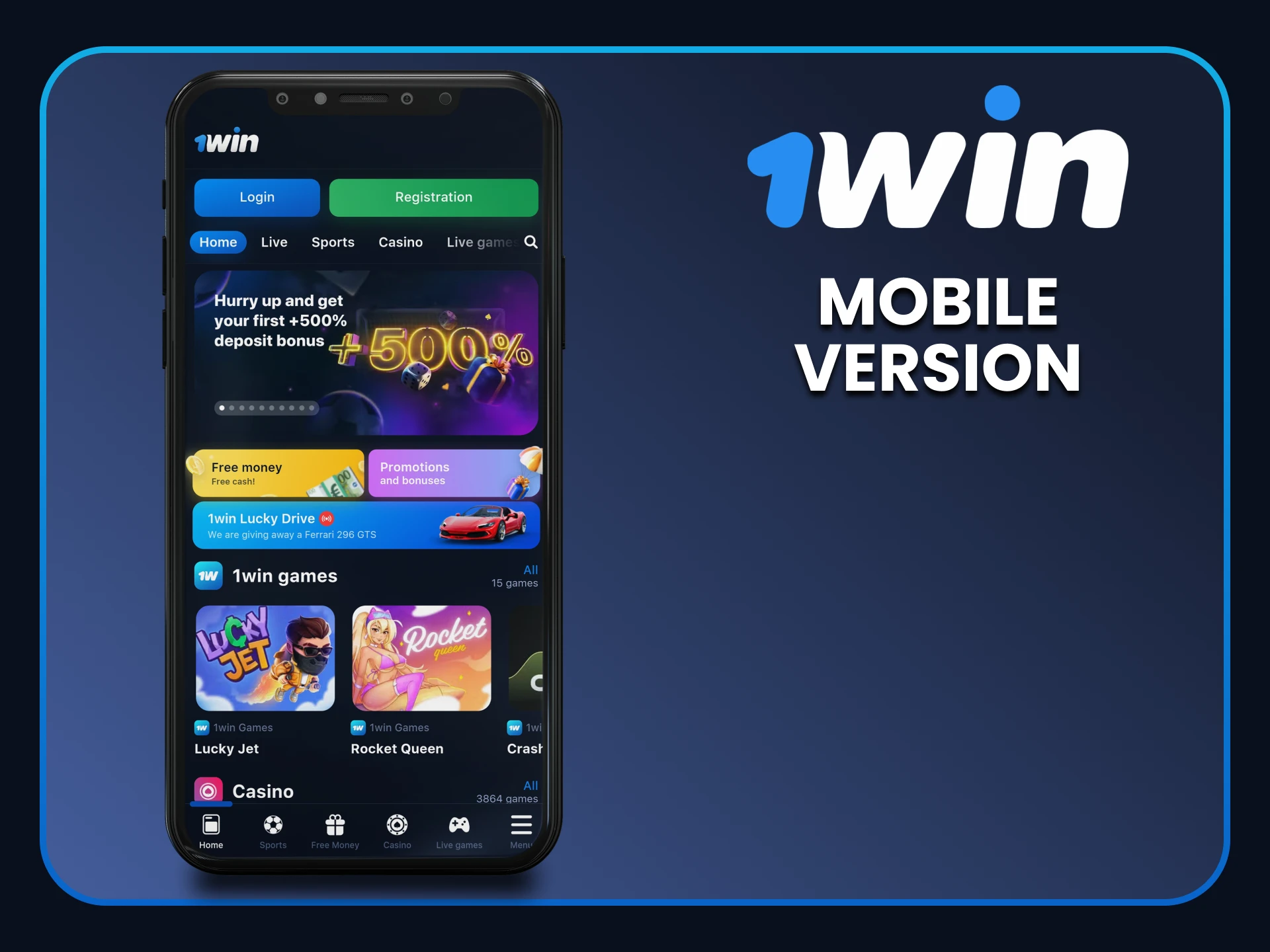 You can visit the mobile version of the 1win website.