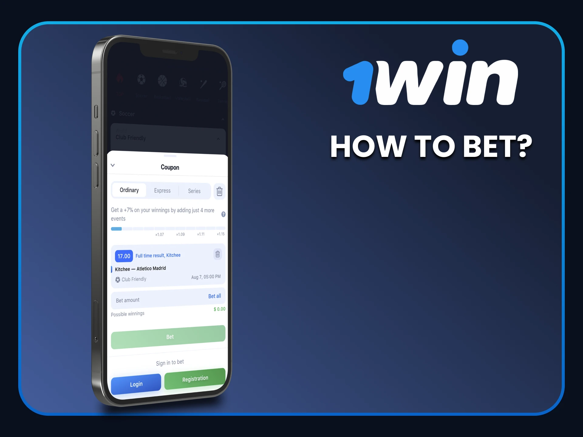 We will show you how to place bets in the 1win application.