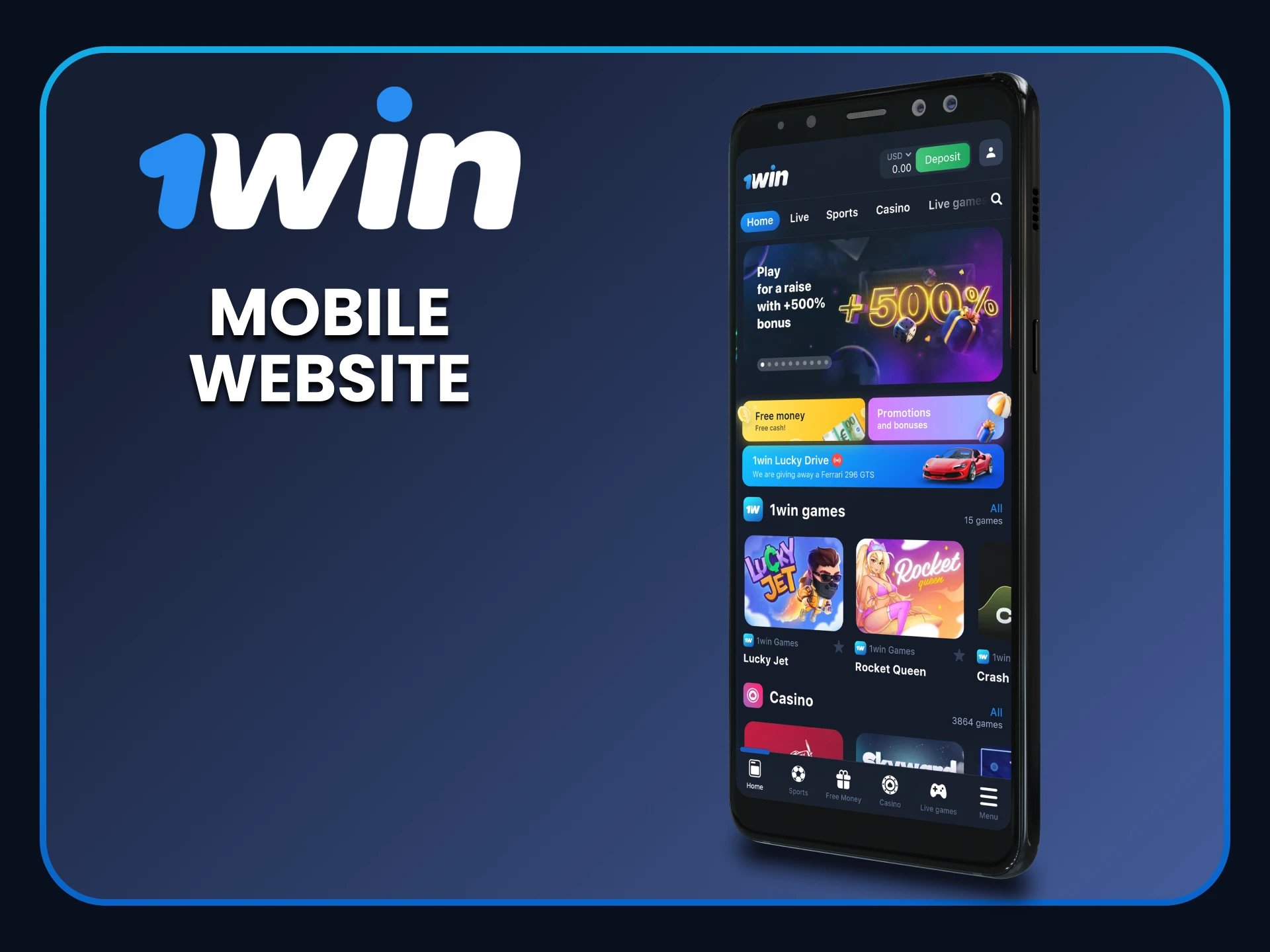 Visit the mobile version of the 1win website.