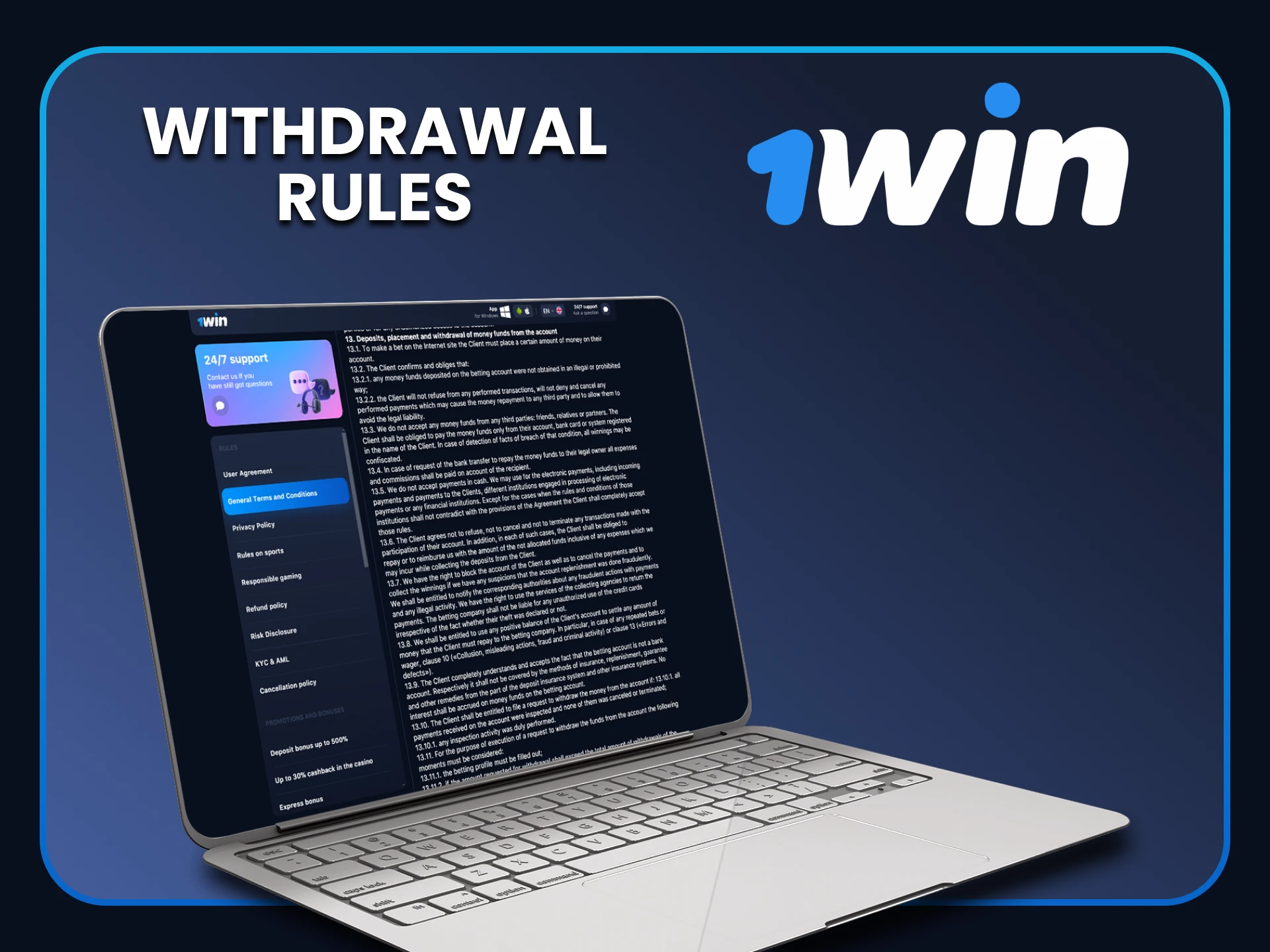 Learn the rules for withdrawing funds on 1win.