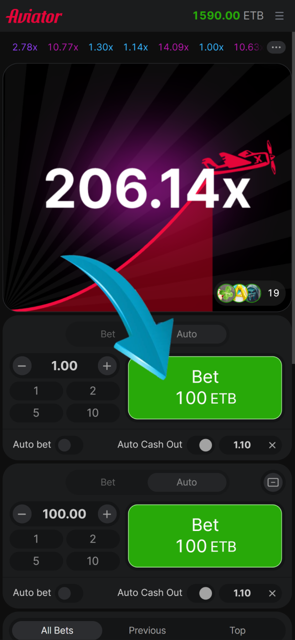 See how to set your bet and start the round in Aviator on 1win.