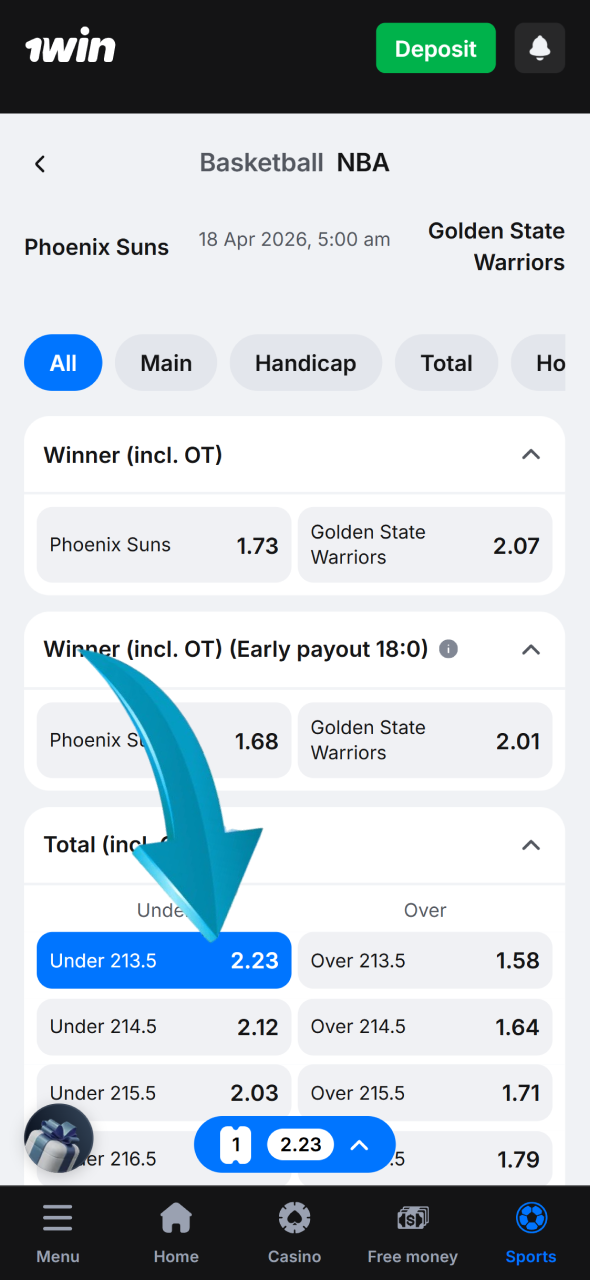 Select basketball matches on the 1win platform.