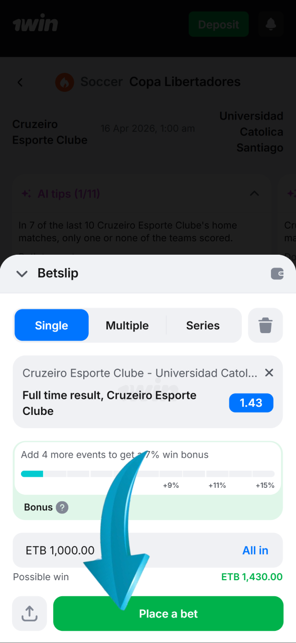 See how to select your preferred bet and build your ticket at 1win football.