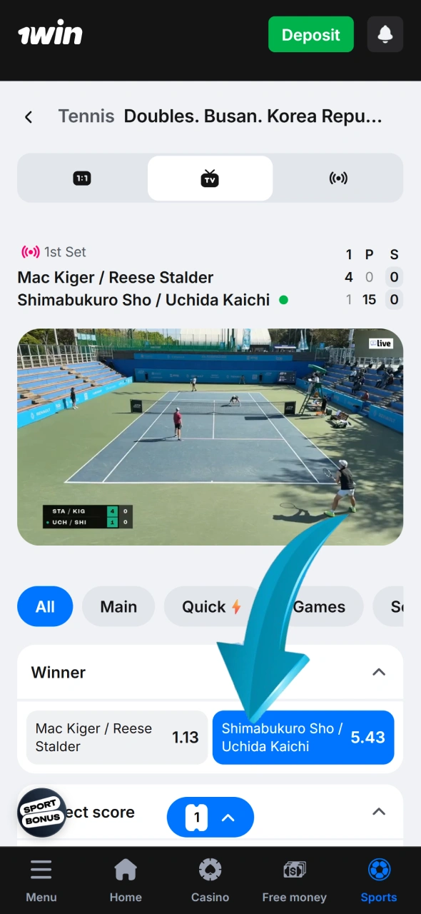 Learn how to select the best tennis matches and odds in the 1win sportsbook.