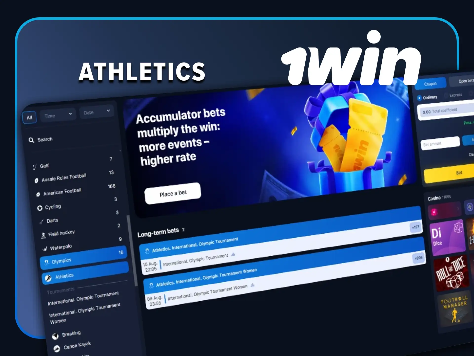 Place bets on athletics from 1win.