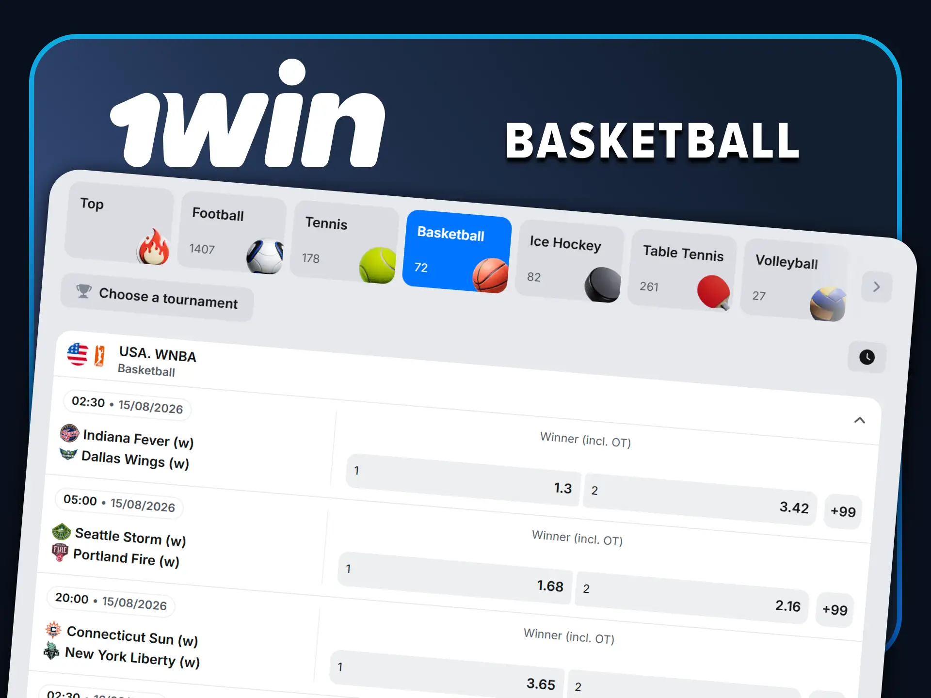 For sports betting from 1win, choose basketball.