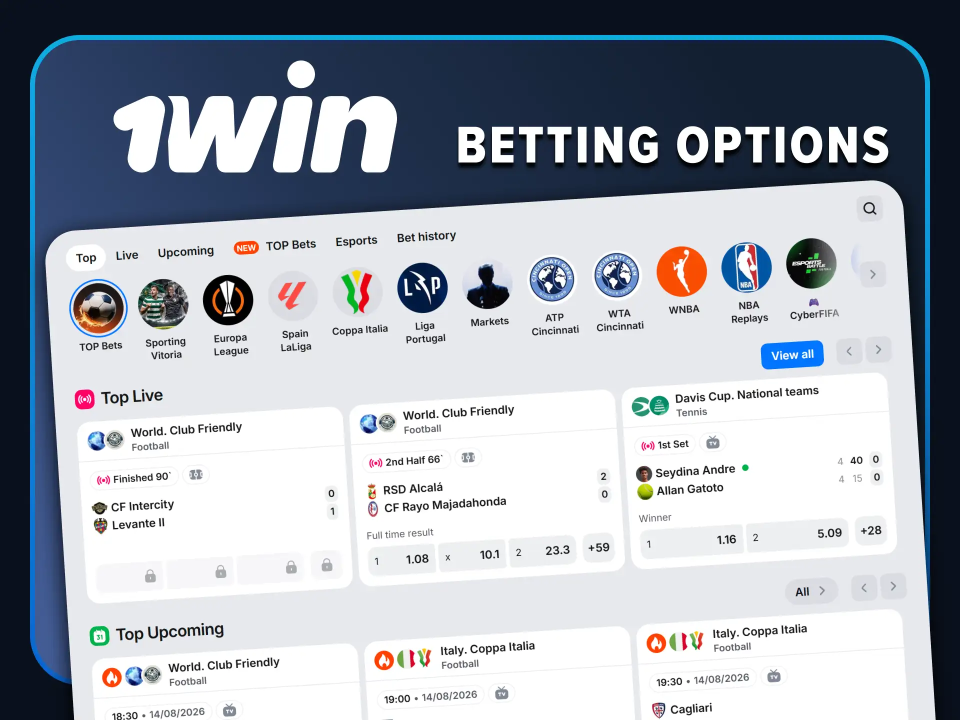 Explore the sports betting section at 1win.