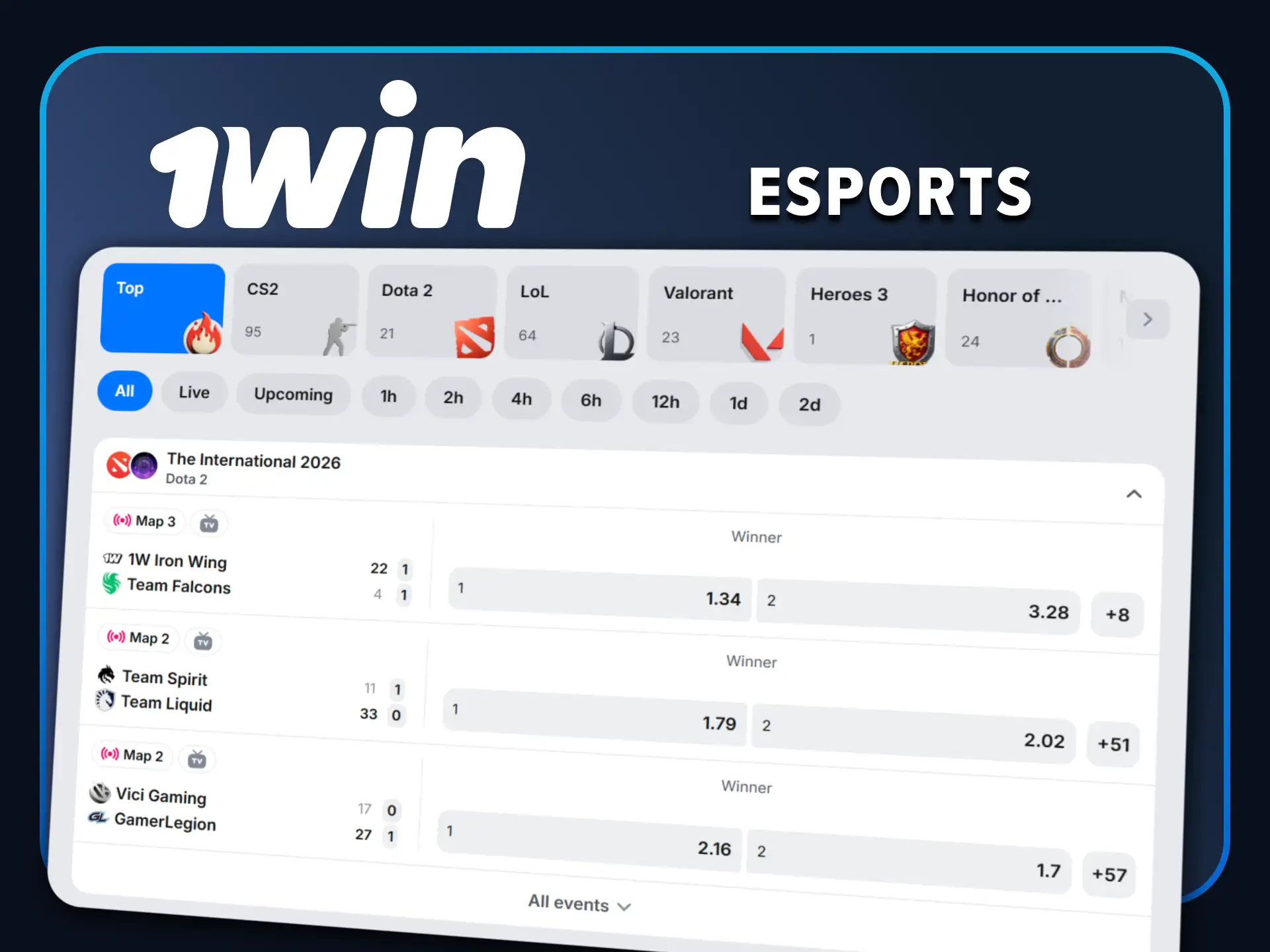 1win has a section with eSports betting.
