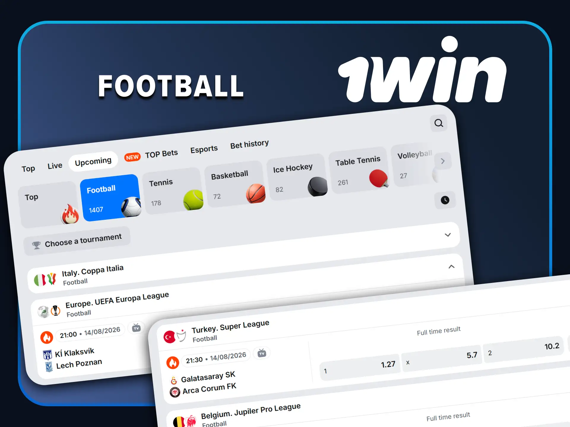 Place bets on football from 1win.