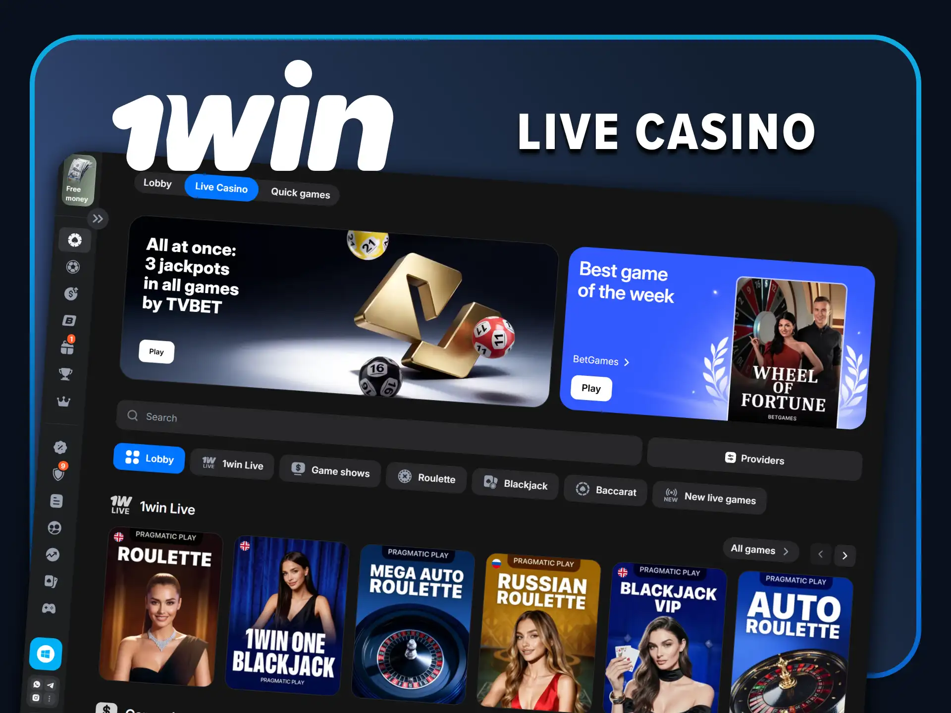 Visit the live casino section of the 1win website.