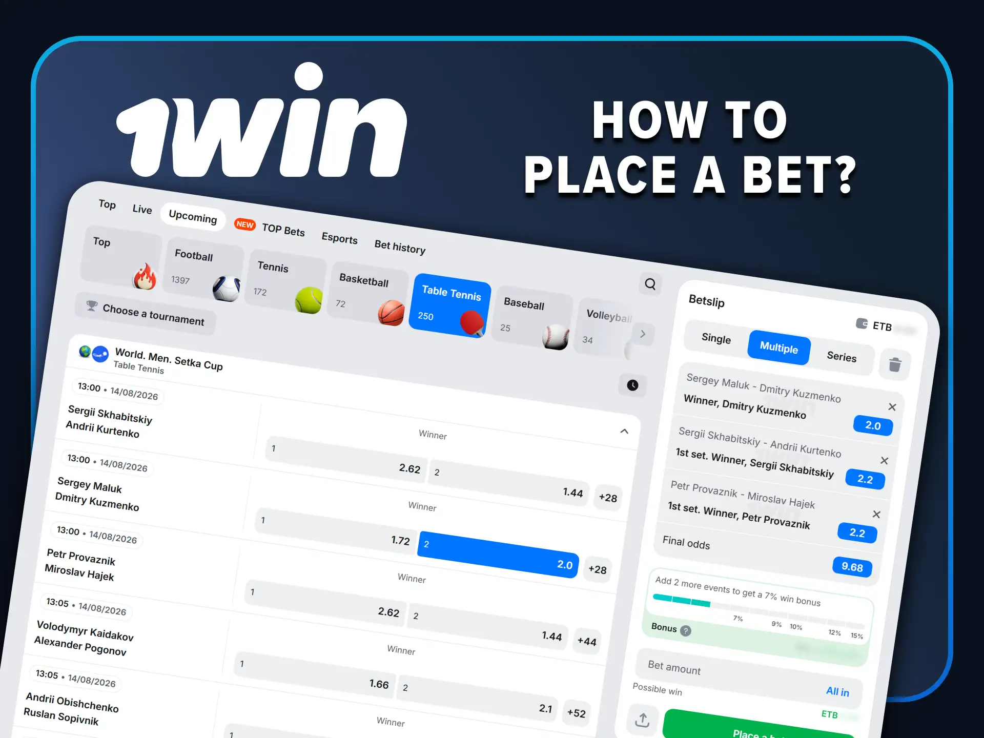We will show you how to start betting with 1win.