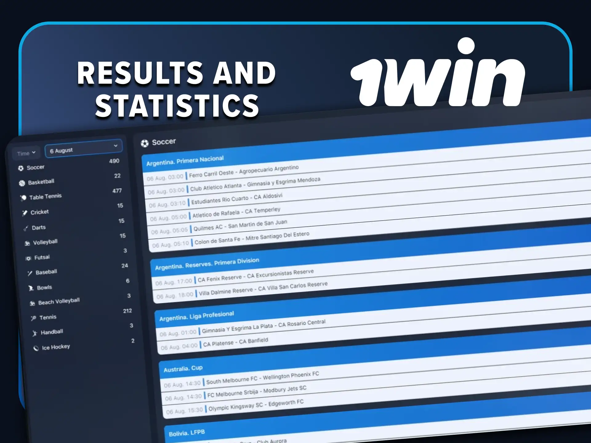 At 1win you can follow the results of matches in sports.