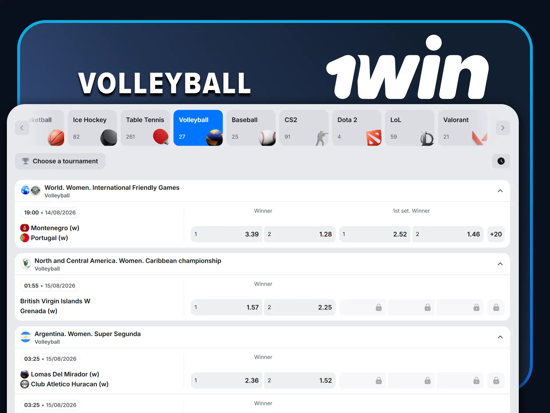 Place bets on volleyball from 1win.